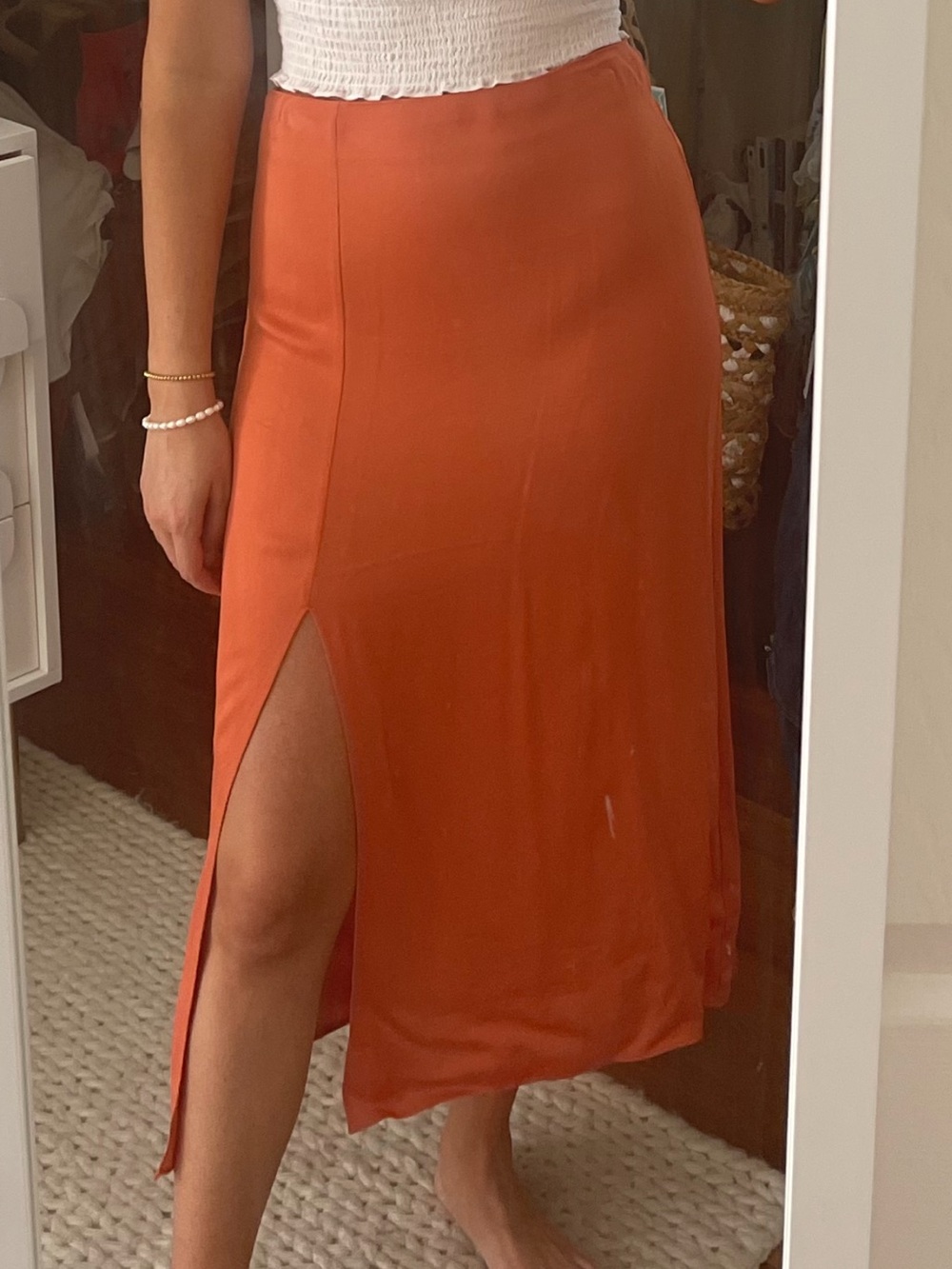 & other stories  Orange Midi Slip Skirt with Side Slit